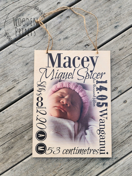 Wooden Prints Birth Print Baby Keepsake