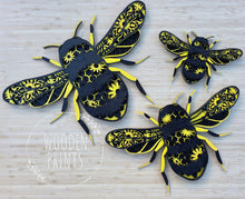 Layered bee wall art set of 3 black and yellow wooden bee wall decor