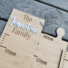 Personalised wooden height ruler with family name plaque
